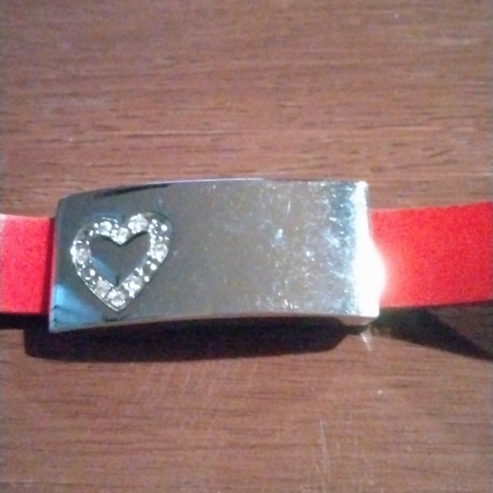 Red Band Silver Heart/ Rhinestones - Picture 3 of 4